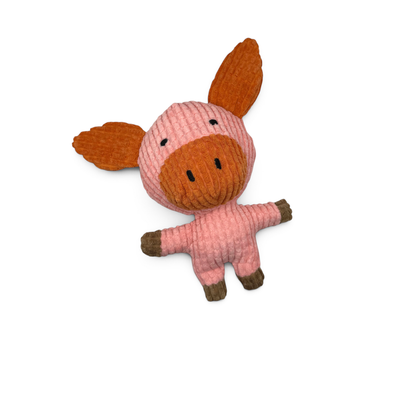 Joopy & Co pink corduroy pig squeaky plush toy with brown ears and feet for small dogs