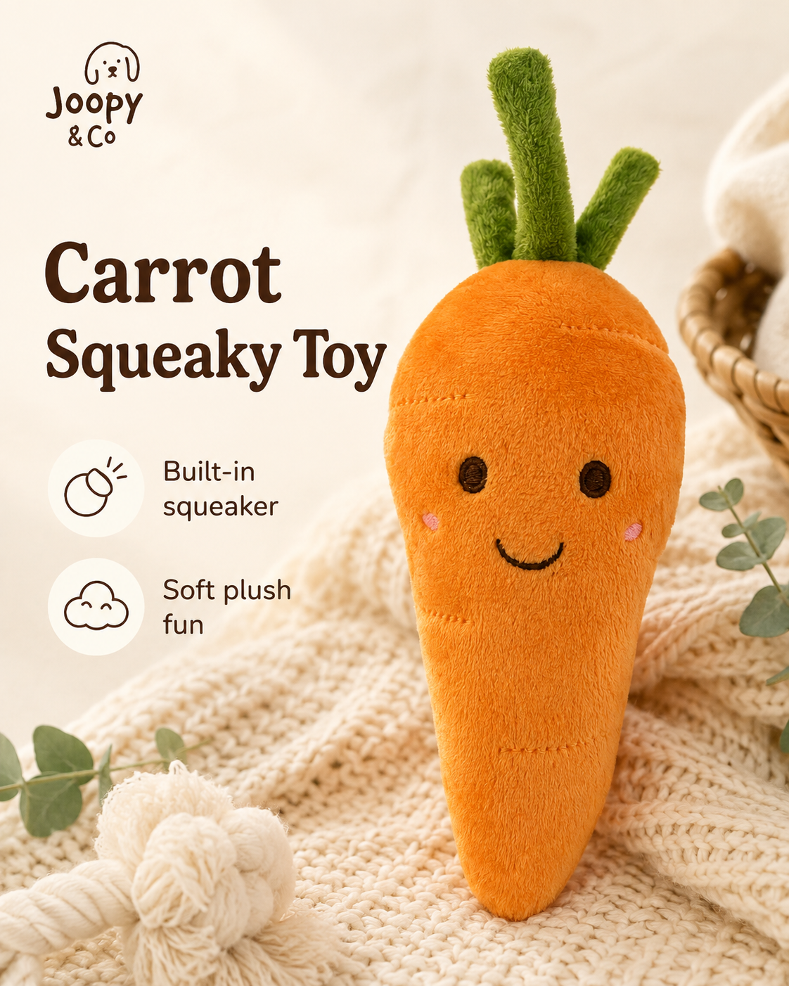 Carrot Squeaky Plush Dog Toy