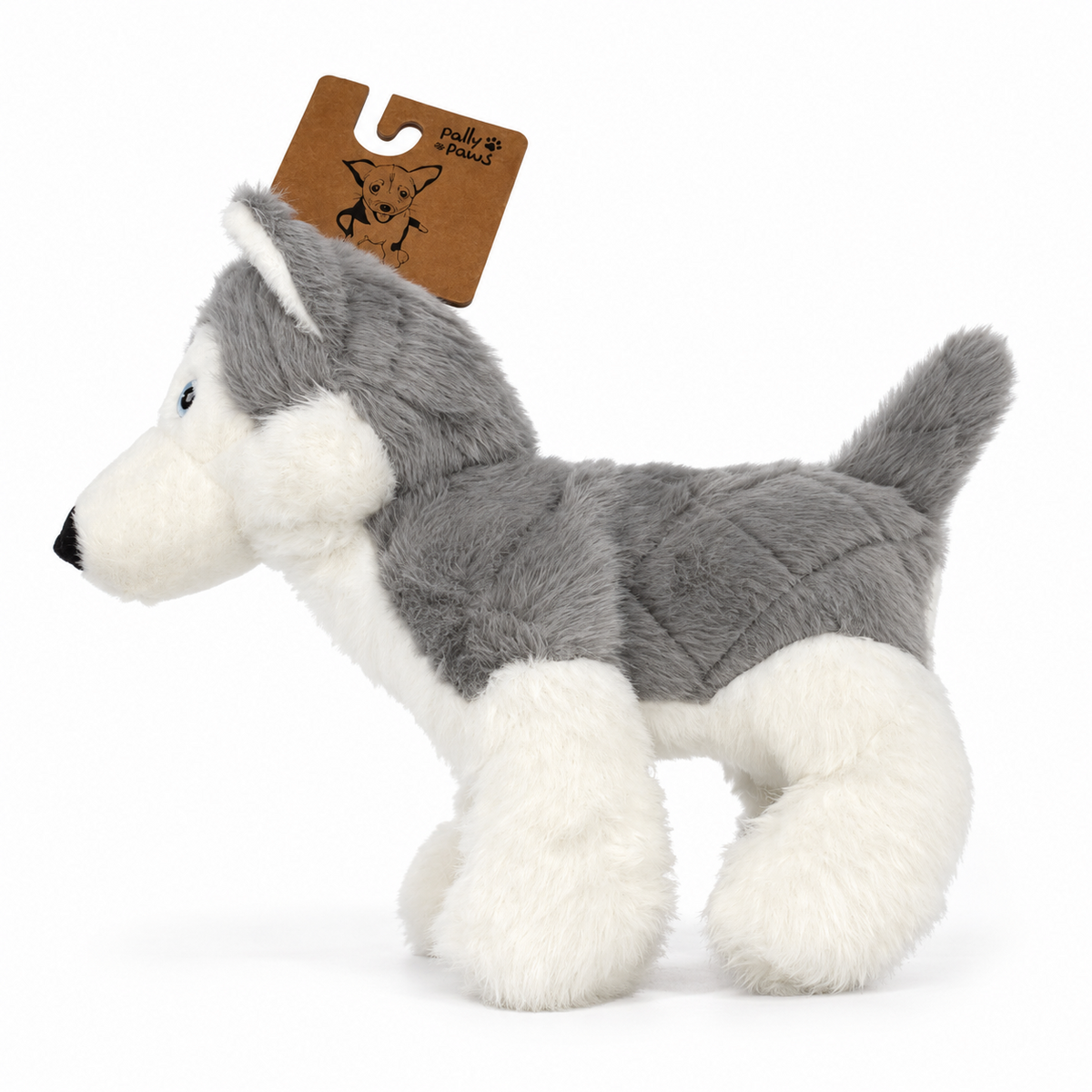 Hudson the husky plush dog toy side view