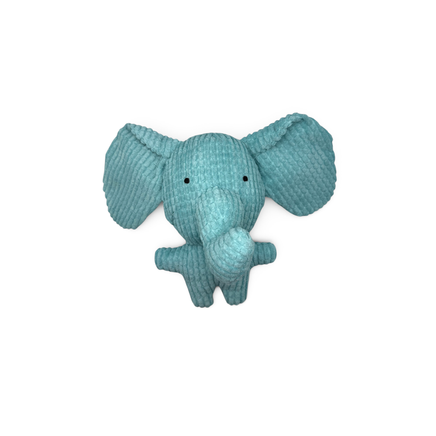 Joopy & Co blue corduroy elephant squeaky plush toy for dogs with soft texture and embroidered eyes