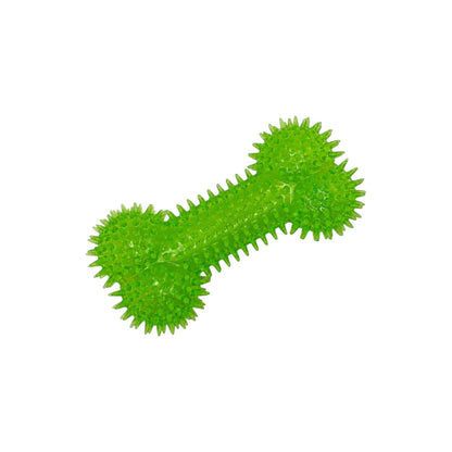 Joopy & Co bright green spiky rubber chew bone toy for dogs with a textured surface for dental health