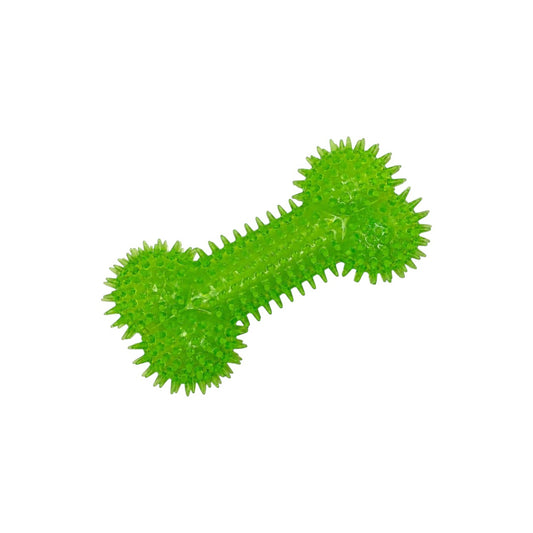 Joopy & Co bright green spiky rubber chew bone toy for dogs with a textured surface for dental health