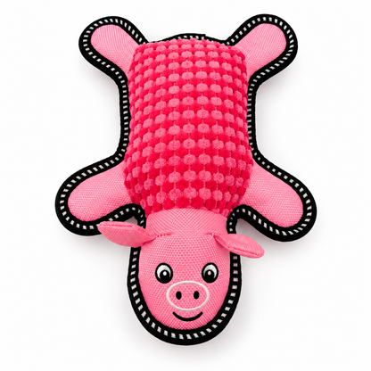 Pink pig plush chew toy front view on white background