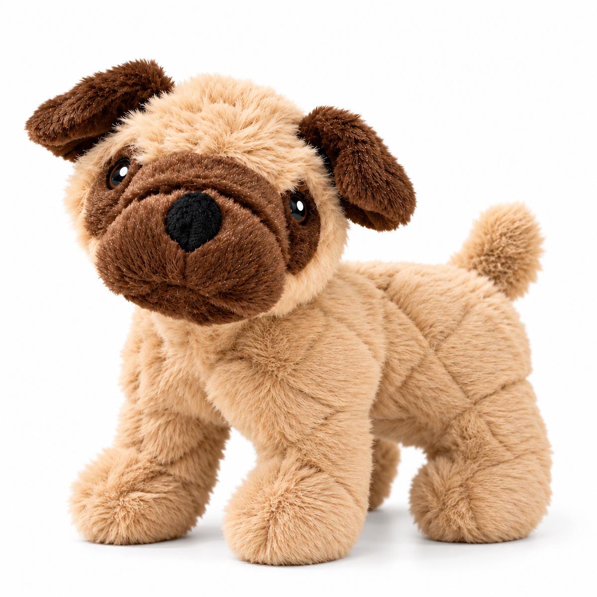 Pugsley plush pug dog toy on pure white background